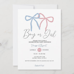 Minimalist Dusty Pink Blue Ribbon Gender Reveal Invitation