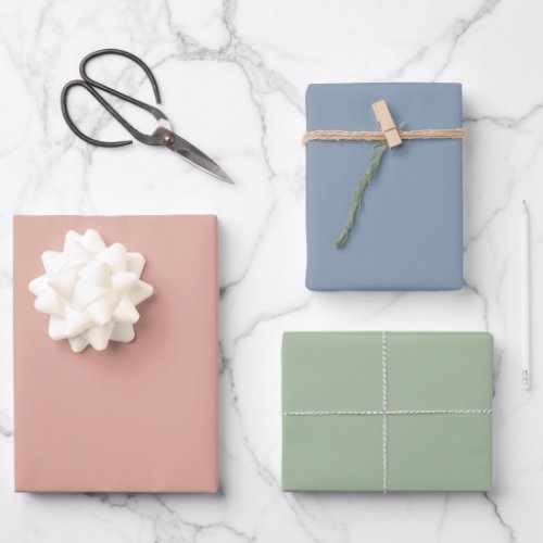 Minimalist Dusty Pink Dusty Blue Sage Green Colors Wrapping Paper Sheets