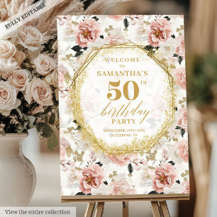 Minimalist dusty pink ivory birthday welcome sign