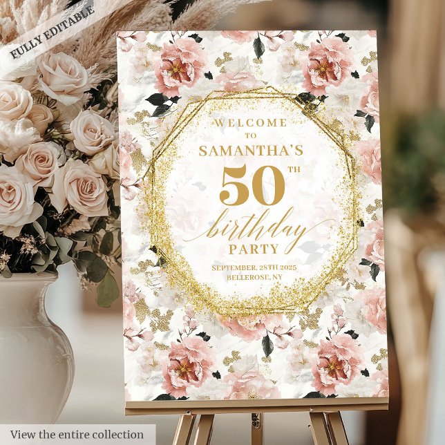 Minimalist dusty pink ivory birthday welcome sign (Minimalist dusty pink ivory birthday welcome poster)