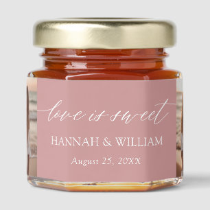 Minimalist Dusty Pink Love is sweet Photo Wedding Honey Jar Favors