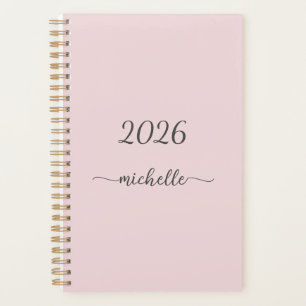 Minimalist Dusty Pink Monogram Name Girly Script Planner