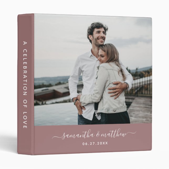Minimalist Dusty Pink Photo Wedding Album 3 Ring Binder (Front/Spine)
