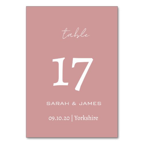 Minimalist Dusty Pink Script Wedding Custom  Table Number