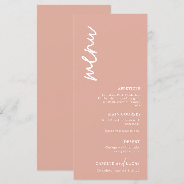 Minimalist Dusty Pink Wedding  Menu (Front/Back)