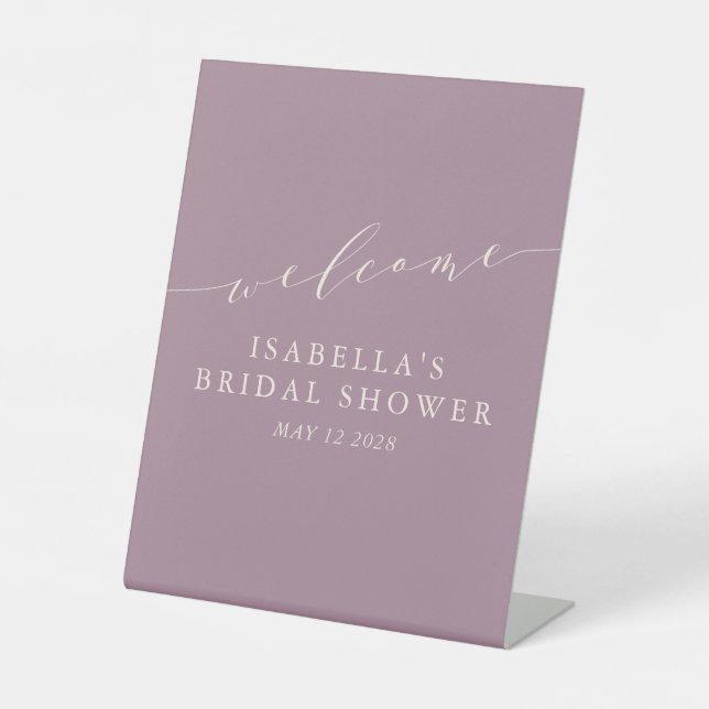Minimalist Dusty Purple Bridal Shower Welcome   Pedestal Sign (Front)