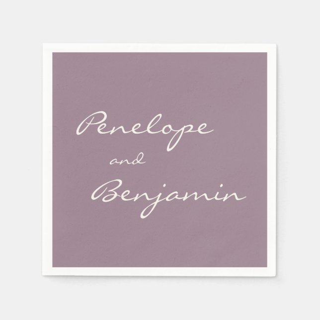 Minimalist Dusty Purple Plum Script Wedding Custom Napkins (Front)