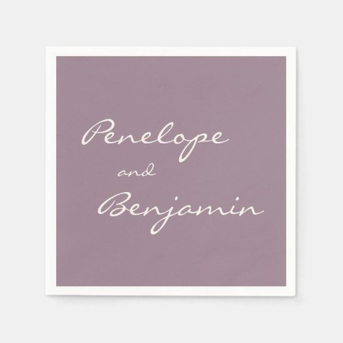 Minimalist Dusty Purple Script Wedding Custom Napkins