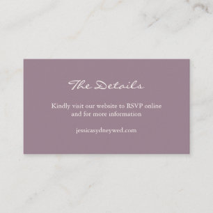 Minimalist Dusty Purple Script Wedding Website Enclosure Card
