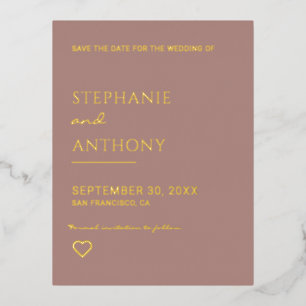 Minimalist Dusty Rose And Gold Heart Wedding Foil Invitation Postcard