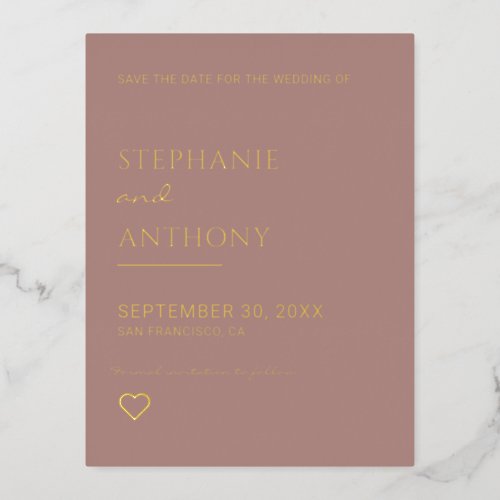 Minimalist Dusty Rose And Gold Heart Wedding     Foil Invitation Postcard