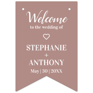 Minimalist Dusty Rose and White Wedding  Bunting Flags