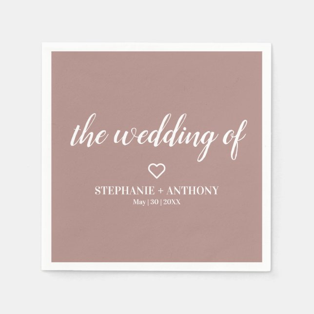 Minimalist Dusty Rose and White Wedding  Napkins (Front)