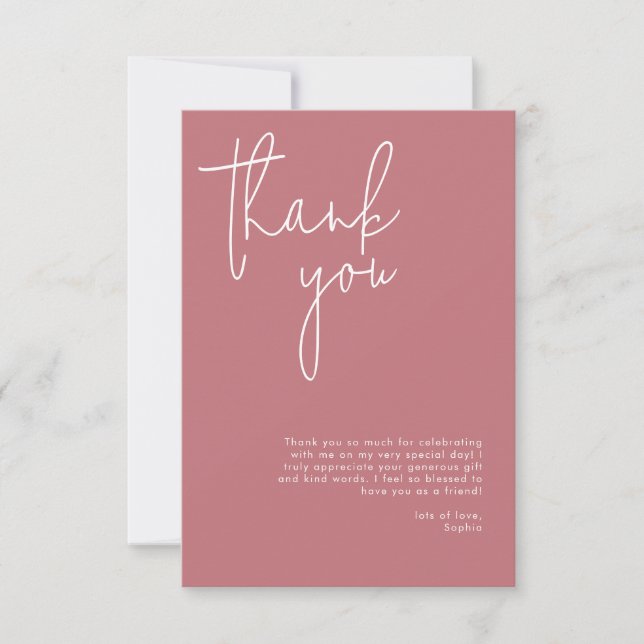 Minimalist Dusty Rose Bridal Shower Thank You Card (Front)