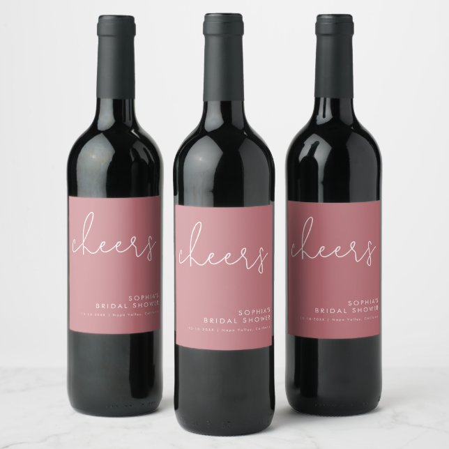 Minimalist Dusty Rose Bridal Shower Wine Label (Bottles)