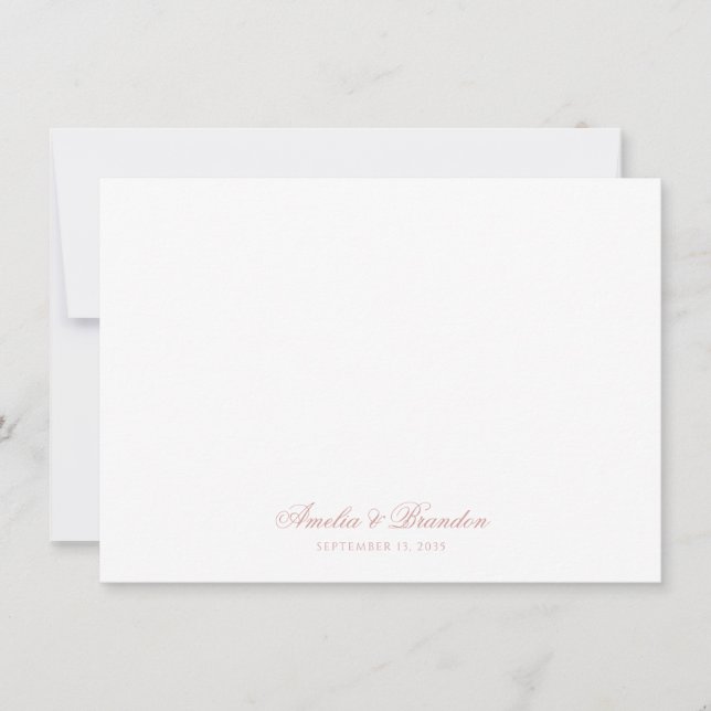 Minimalist Dusty Rose Calligraphy Script Wedding Note Card (Front)