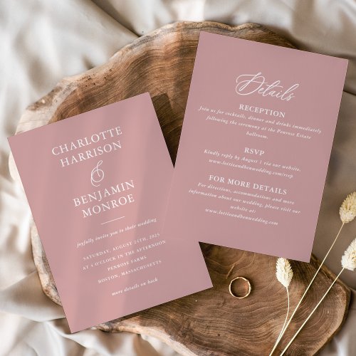 Minimalist Dusty Rose Double_Sided Wedding Invitation