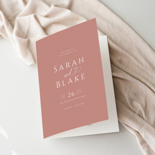 Minimalist Dusty Rose Folded Wedding Program (Creator Uploaded)