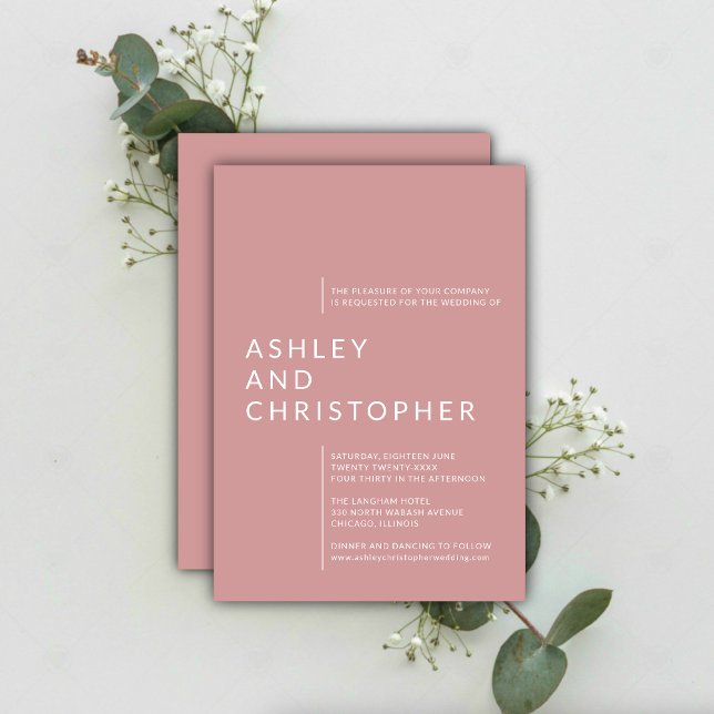 Minimalist Dusty Rose Isolated Names Wedding Invitation (Creator Uploaded)
