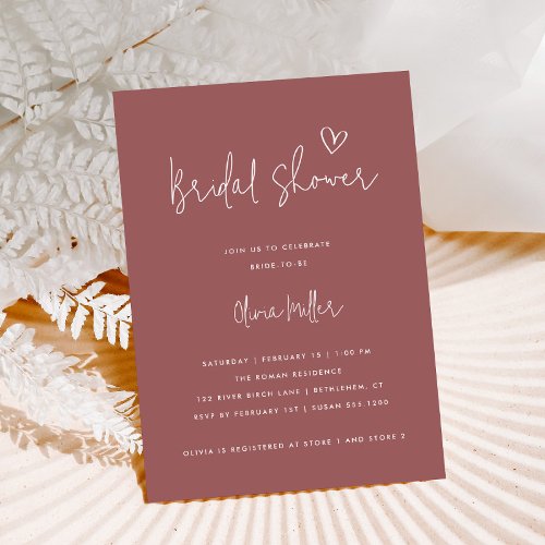 Minimalist Dusty Rose Modern Bridal Shower Invitation