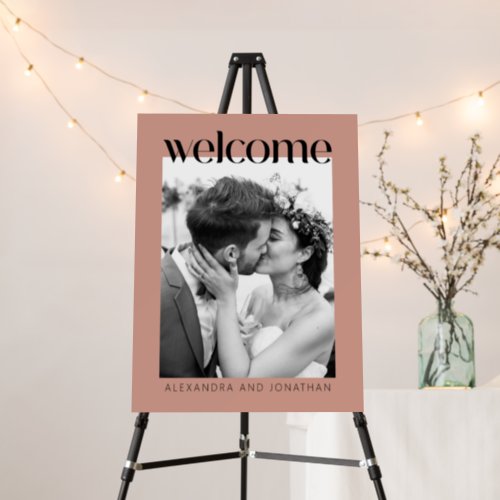 Minimalist Dusty Rose Photo Wedding Welcome Sign