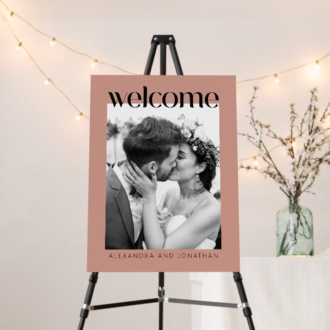 Minimalist Dusty Rose Photo Wedding Welcome Sign (In Situ (Stand))