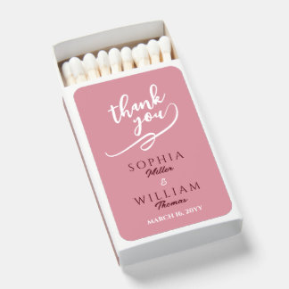 Minimalist Dusty Rose Pink Thank You Matchboxes