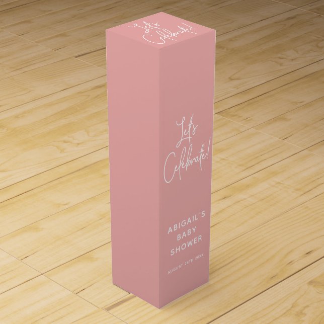Minimalist Dusty Rose Pink Welcome Celebrate Wine Box (Front)