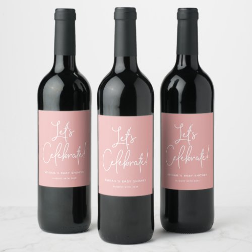 Minimalist Dusty Rose Pink Welcome Celebrate Wine Label