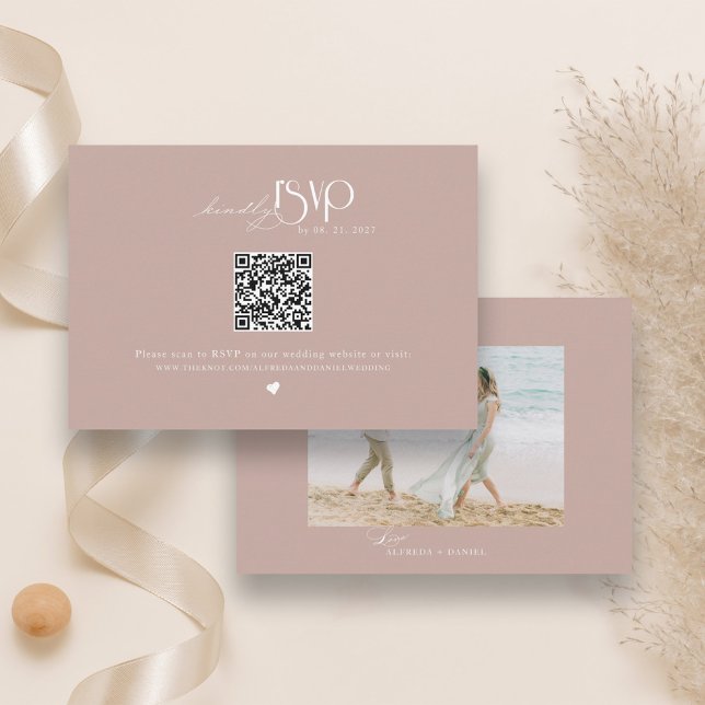 Minimalist Dusty Rose QR Code Wedding Website RSVP Card (Creator Uploaded)
