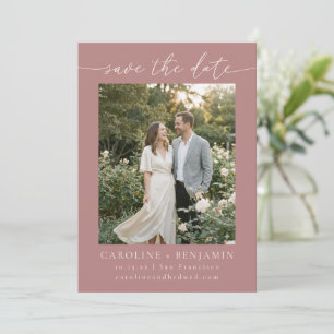 Minimalist Dusty Rose Script Photo Wedding Save The Date