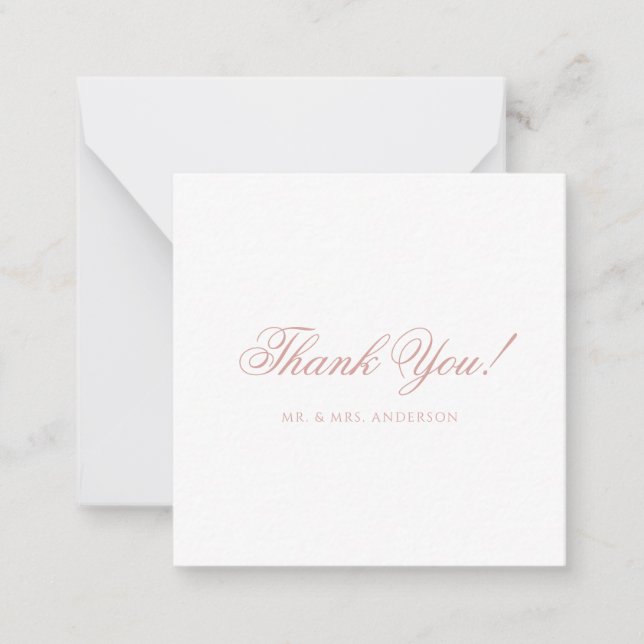 Minimalist Dusty Rose Script Wedding Thank You Note Card (Front)
