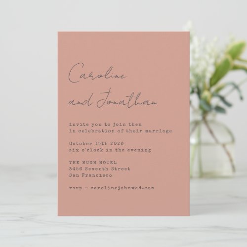 Minimalist Dusty Rose Typewriter Script Beautiful Invitation