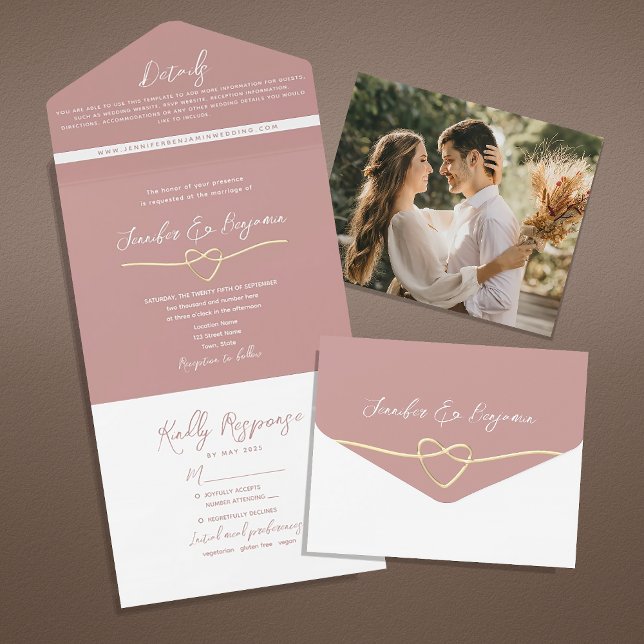 Minimalist Dusty Rose Wedding All In One Invitation (Creator Uploaded)
