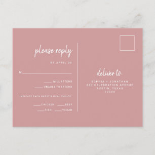 Minimalist Dusty Rose Wedding Meal Choice RSVP Postcard