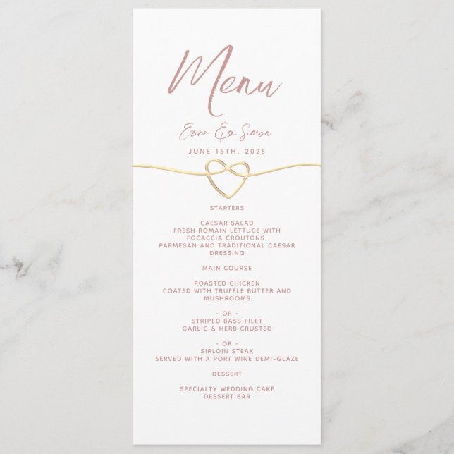 Minimalist Dusty Rose Wedding Menu (Front)