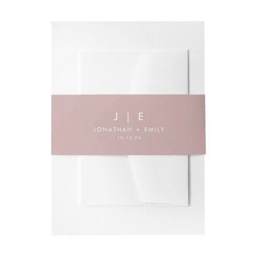 Minimalist Dusty Rose Wedding Monogram Invitation Belly Band