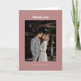Minimalist Dusty Rose Wedding Photo Folded Thank You Card
