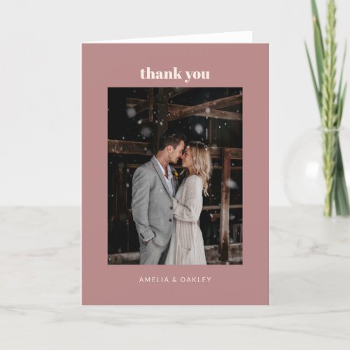 Minimalist Dusty Rose Wedding Photo Folded Thank You Card
