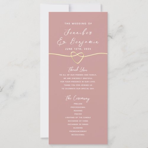 Minimalist Dusty Rose Wedding Program