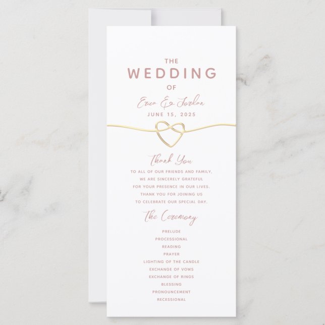 Minimalist Dusty Rose Wedding Program (Front)