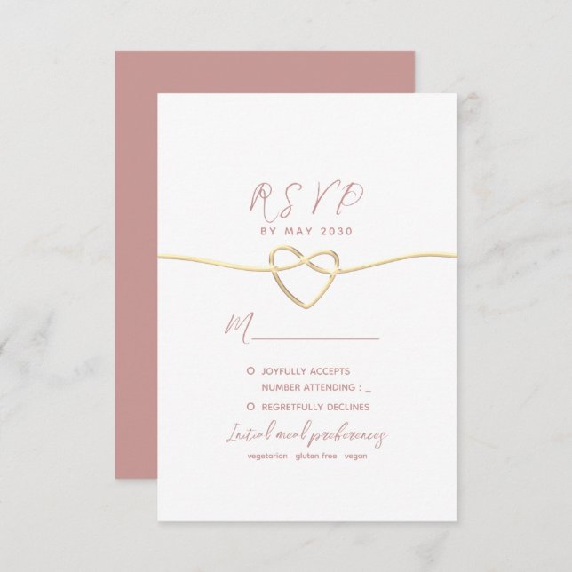 Minimalist Dusty Rose Wedding RSVP Card (Front/Back)