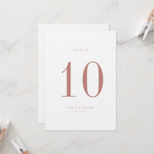 Minimalist Dusty Rose Wedding Table Number Card