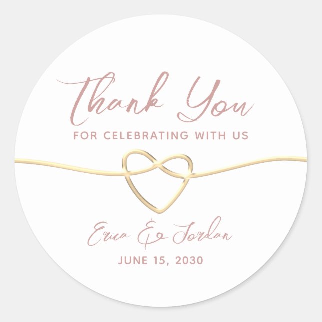 Minimalist Dusty Rose Wedding Thank You Classic Round Sticker (Front)