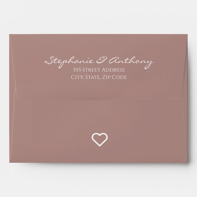 Minimalist Dusty Rose with Heart Modern Wedding  Envelope (Back (Top Flap))