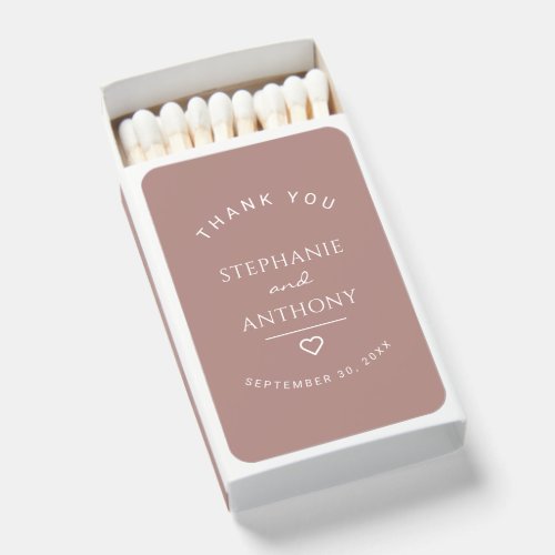 Minimalist Dusty Rose with Heart Modern Wedding  Matchboxes