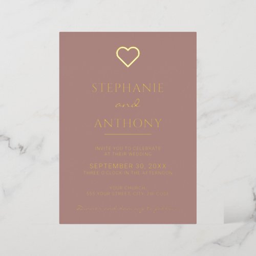 Minimalist Dusty Rose with Heart Wedding      Foil Invitation