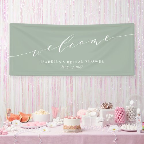 Minimalist Dusty Sage Green Bridal Shower Welcome Banner