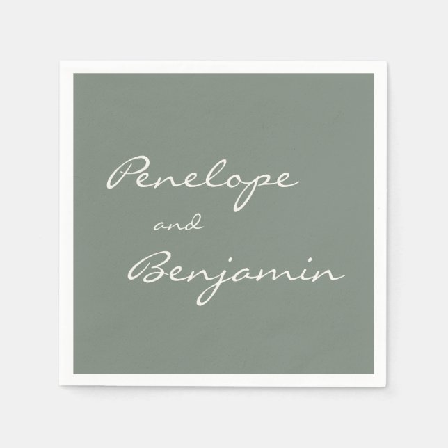 Minimalist Dusty Sage Green Script Wedding Custom Napkins (Front)