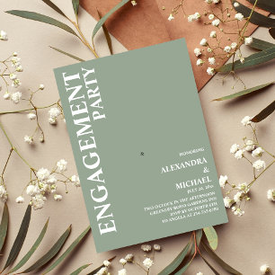Minimalist Dusty Sage Green Text Based Engagement  Invitation